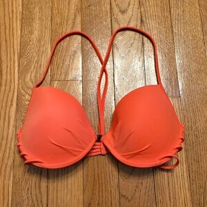 Victoria's Secret The Fabulous Bold Coral Pink Strappy Bikini Top, Size 32C